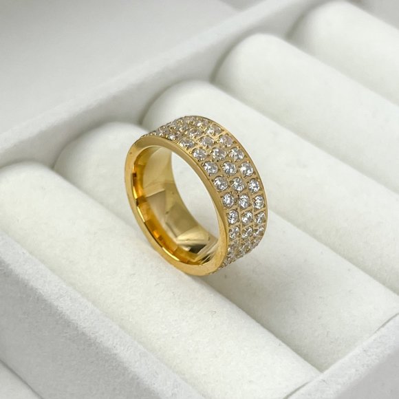 Jewelry - Gold Plated Full Eternity Wide Band Ring Chunky Ring For Women Gold Plated Ring